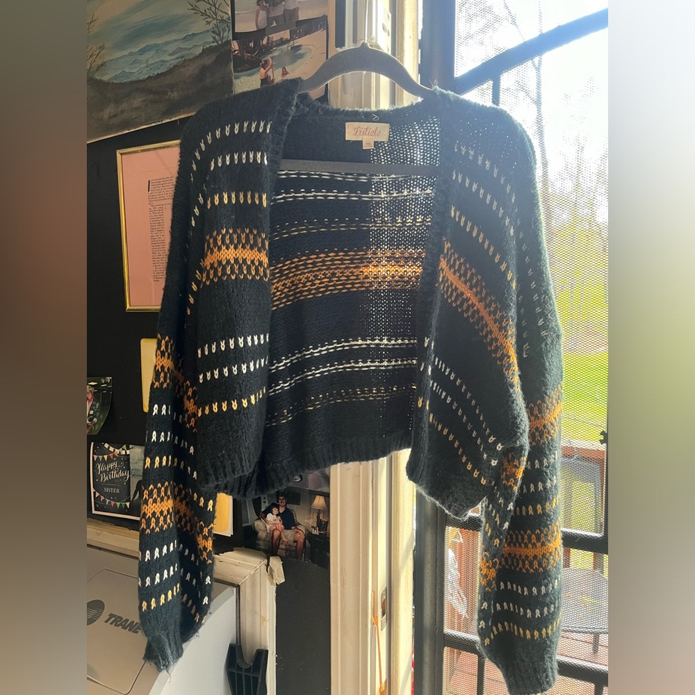 Listicle  cropped knit/crocheted cardigan. Never worn, purchased at a boutique.